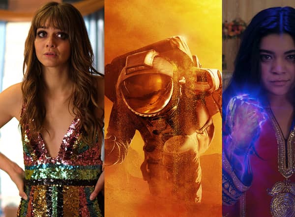 Emma Applegate in Everything I Know About Love, an astronaut in For All Mankind, and Iman Vellani in Ms Marvel (Credit: BBC One; Apple TV+; Disney+)