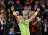 Nadal celebrates his win over Novak Djokovic in French Open
