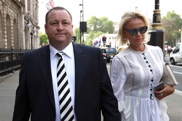 Sports Direct International founder Mike Ashley and his ex-wife Linda arrive to attend a select committee hearing at Portcullis house on June 7, 2016 in London, England.