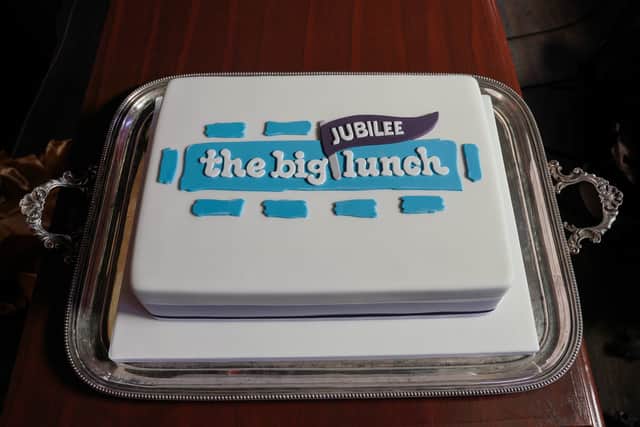 The Big Jubilee Lunch cake in a recent Jubilee Eastenders episode (Credit: BBC/Jack Barnes/Kieron McCarron))