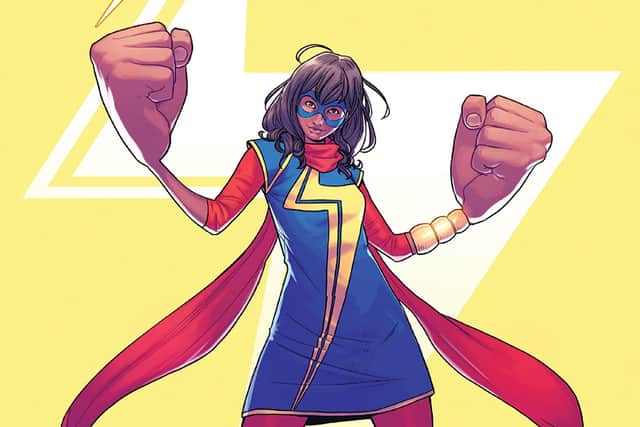 The front cover of a 2014 Ms Marvel comic, depicting Kamala with her fists enlarged and outstretched, drawn by Nico Leon (Credit: Nico Leon/Marvel Comics)
