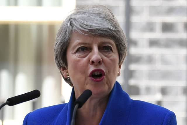Theresa May gives a speech outside 10 Downing street in London on July 24, 2019 before formally tendering her resignation (Photo by BEN STANSALL/AFP via Getty Images)