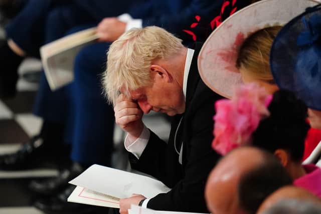 British Prime Minister Boris Johnson attends the National Service of Thanksgiving to Celebrate the Platinum Jubilee of Her Majesty The Queen at St Paul’s Cathedral on June 3, 2022 in London, England (Photo by Victoria Jones - WPA Pool/Getty Images)