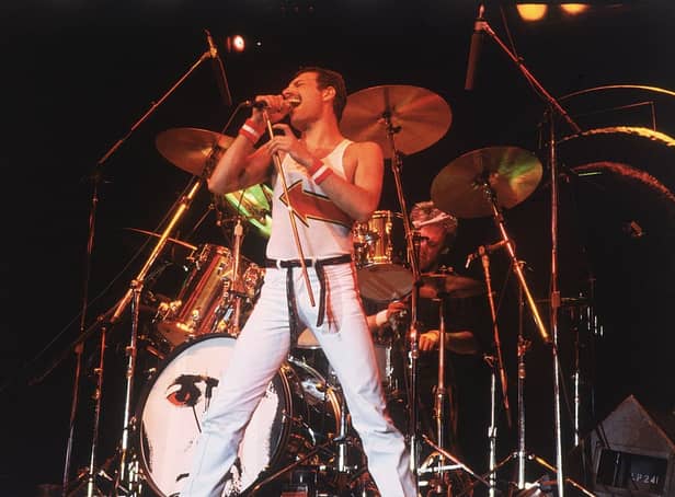 <p>5th June 1982:  Freddie Mercury (1946 - 1991), lead singer of 70s hard rock quartet Queen, in concert in Milton Keynes (Photo by Hulton Archive/Getty Images)</p>