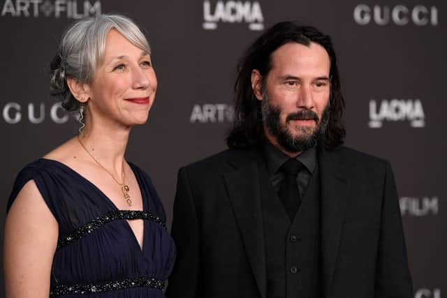 Alexandra Grant and Keanu Reeves attend the 2019 LACMA 2019 Art + Film Gala Presented By Gucci on November 02, 2019 in Los Angeles, California (Photo by Frazer Harrison/Getty Images)