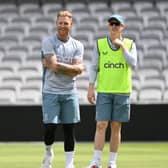 Harry Brook, right, stands with Ben Stokes. He has not been selected for England’s second Test match