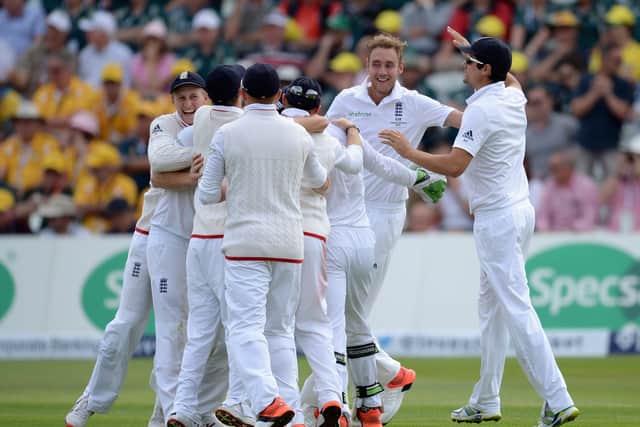 Broad celebrates one of his eight wickets in 2015 at Trent Bridge