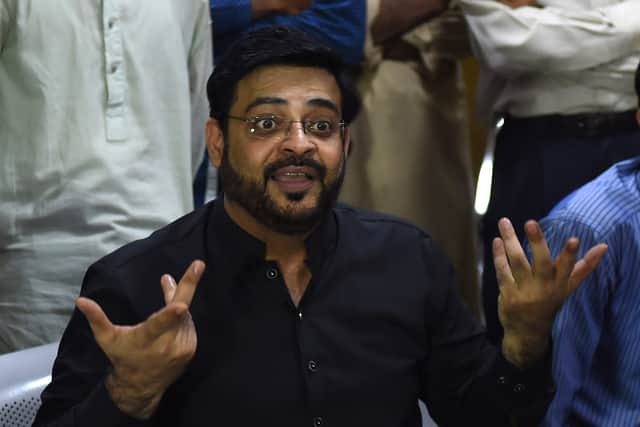 In this picture taken on July 11, 2018, Aamir Liaquat Hussain, a televangelist and an election candidate of the political party Pakistan Tehreek-e-Insaf 