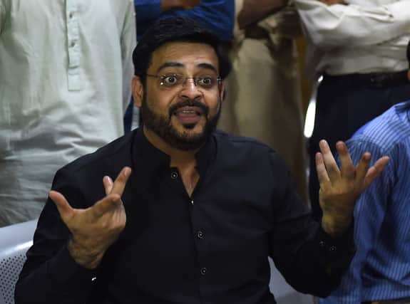 In this picture taken on July 11, 2018, Aamir Liaquat Hussain, a televangelist and an election candidate of the political party Pakistan Tehreek-e-Insaf 