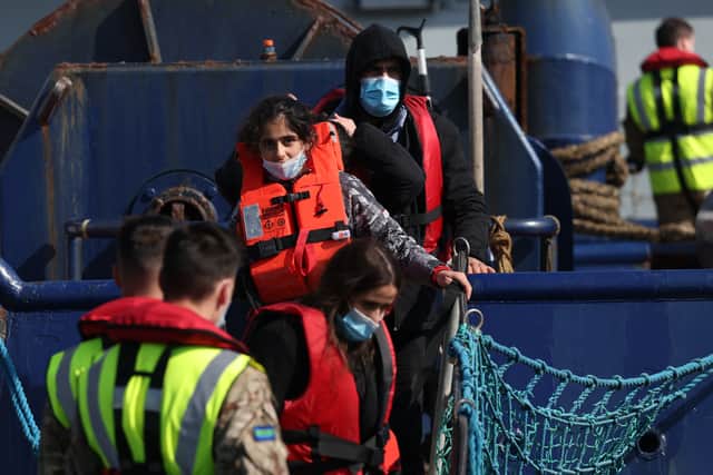 Migrants arrive at Dover Port after being picked up by border force on April 16, 2022 (Getty Images