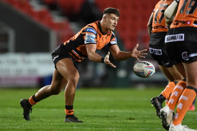 Jacques O’Neill of Castleford during the Betfred Super League match between Castleford Tigers and Hull Kingston Rovers on October 22, 2020 in St Helens, England (Photo by Gareth Copley/Getty Images)