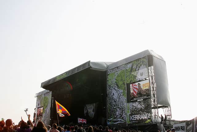 A view of the main stage during day three of the Download Festival on June 10, 2007 in Donington Park, England. (Photo by Dave Etheridge-Barnes/Getty Images)