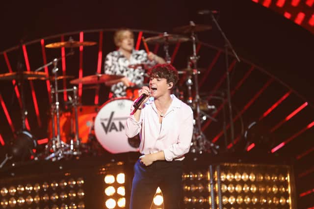 Brad Simpson performs on stage with The Vamps during the BBC Radio 1 Teen Awards 2017 at Wembley Arena on October 22, 2017 in London, England.  (Photo by Tim P. Whitby/Tim P. Whitby/ Getty Images)