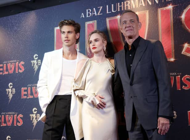 <p>Austin Butler, Olivia DeJonge and Tom Hanks attend the “Elvis” UK special screening at BFI Southbank on May 31, 2022 in London, England. (Photo by Tim P. Whitby/Getty Images for Warner Bros.)</p>