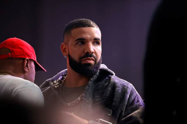 Drake attends his Till Death Do Us Part rap battle on October 30, 2021 in Long Beach, California. (Photo by Amy Sussman/Getty Images)