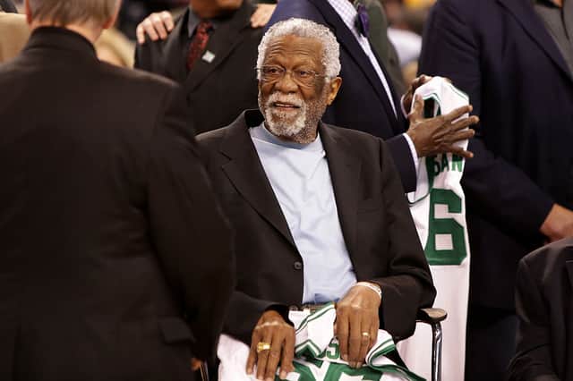 Bill Russell is honoured at halftime of the game between the Boston Celtics and the Miami Heat at TD Garden on April 13, 2016 in Boston (Photo by Mike Lawrie/Getty Images)
