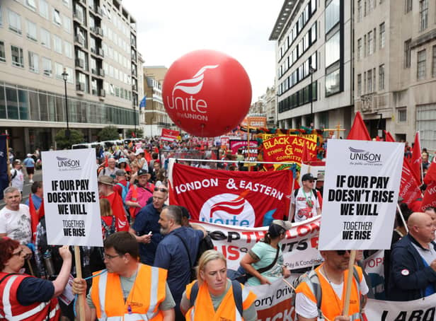 <p>Thousands of protesters march through central London to demand better pay and working conditions over the weekend (Photo: Getty Images)</p>