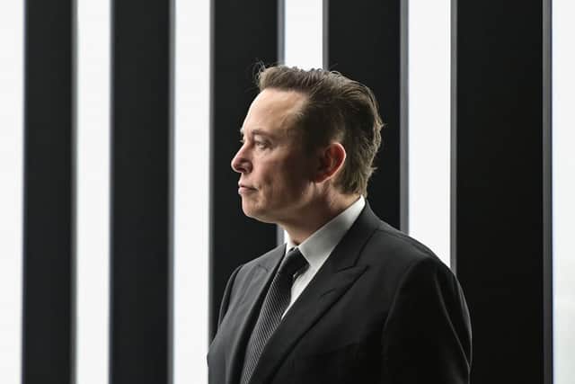 Tesla CEO Elon Musk is pictured as he attends the start of the production at Tesla’s “Gigafactory” on March 22, 2022 in Gruenheide, southeast of Berlin (Photo by PATRICK PLEUL/POOL/AFP via Getty Images)