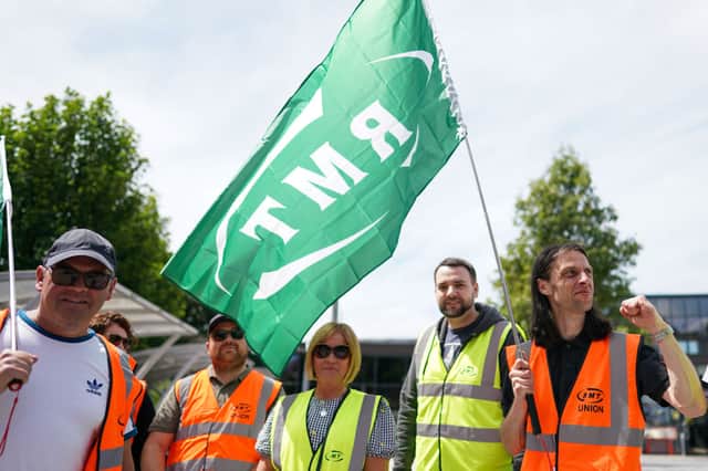 Members of the RMT union demonstrate outside Wakefield Westgate train station (Photo: Ian Forsyth/Getty Images)