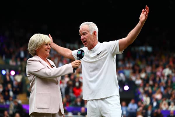 Sue Barker and John McEnroe at the 2019 Wimbledon Championships