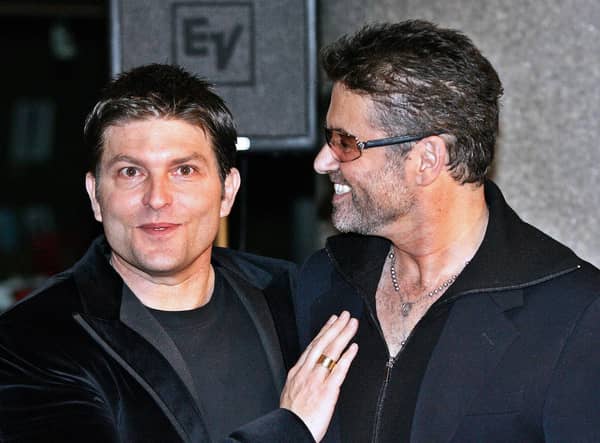 George Michael and Kenny Goss after the Japan premiere of his autobiographical movie “George Michael, A Different Story”  in 2005 (Pic: AFP via Getty Images)