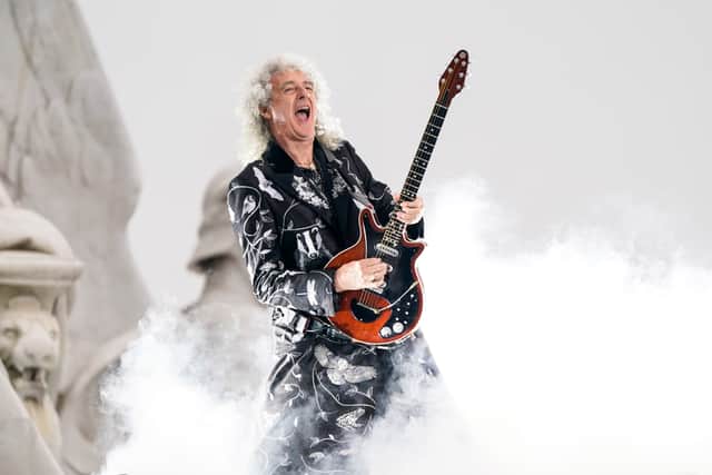 Brian May of Queen performs during the Platinum Party At The Palace at Buckingham Palace (Pic: Getty Images)