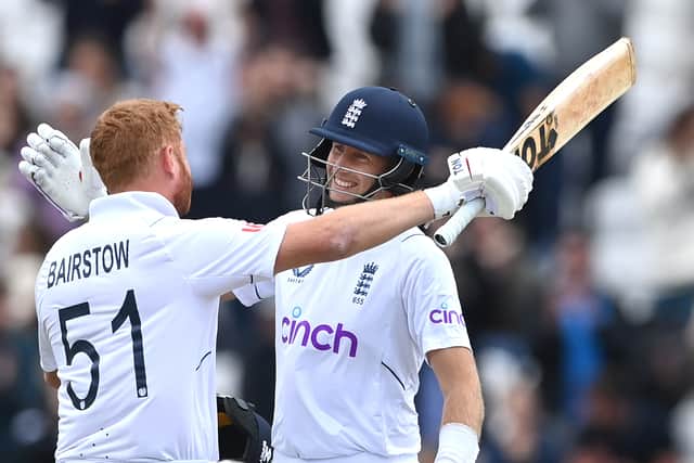 Bairstow and Root celebrate chasing down final runs against New Zealand