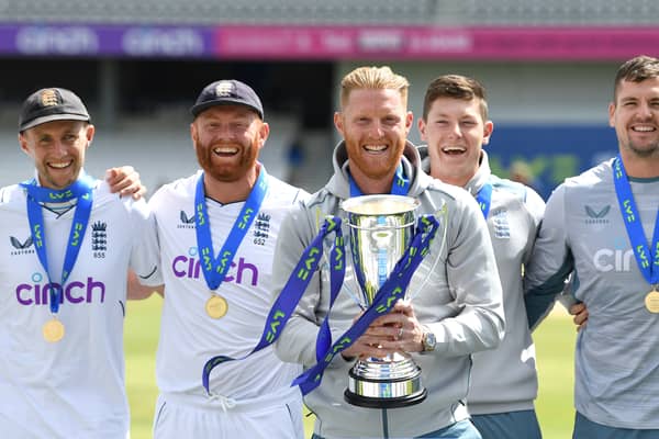 Ben Stokes lifts the Trophy after a 3-0 win over New Zealand