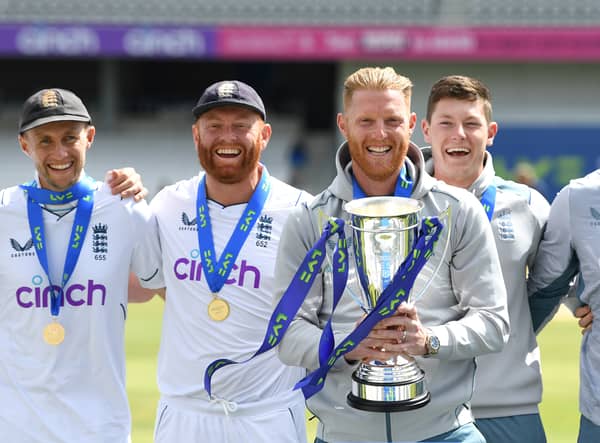 Ben Stokes lifts the Trophy after a 3-0 win over New Zealand