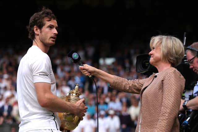 Sue Barker interviews Andy Murray after he wins the Men’s Singles Final at Wimbledon 2016 (Pic: Getty Images)