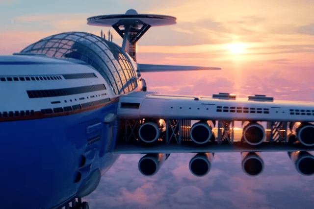 The “sky cruise” which looks like a cross between a luxury cruise ship and a space station, and can be seen floating above the clouds, has divided opinion on Youtube.