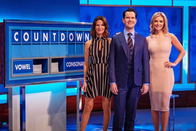 Susie Dent with Jimmy Carr and Rachel Riley on 8 Out of 10 Cats does Countdown