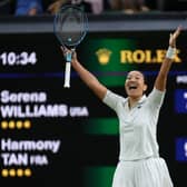 Tan celebrates her first round win against Serena Williams