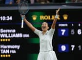 Tan celebrates her first round win against Serena Williams