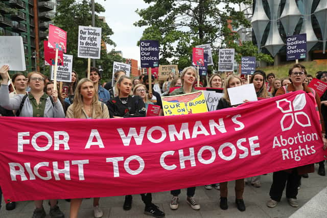 Demonstrators gathered outside the United States embassy in Vauxhall, south London to protest against the decision to scrap constitutional right to abortion (Photo: PA)
