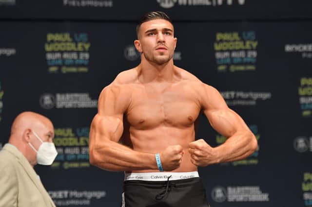 Tommy Fury poses during the weigh in event at the State Theater prior to his August 29 fight against Anthony Taylor on August 28, 2021 in Cleveland, Ohio. (Photo by Jason Miller/Getty Images)