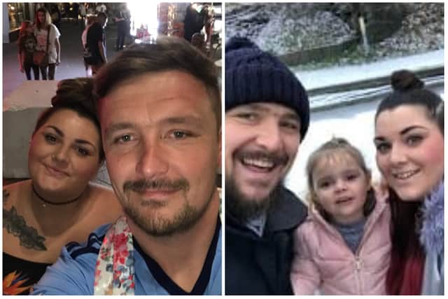 Dad-of-three Liam Bradley was just 30 years old when he found out he had Mesothelioma. Pictured with his wife Briony and daughter Nevaeh.