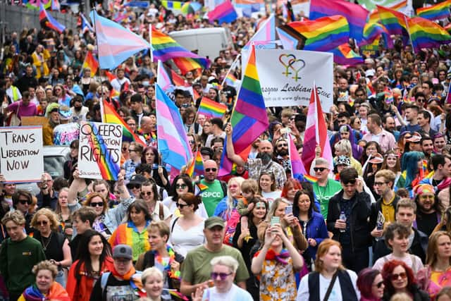 Members of the public take part in Pride Glasgow festival on June 25, 2022 in Glasgow, Scotland. (Photo by Jeff J Mitchell/Getty Images)