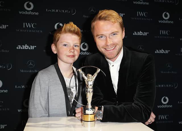 Ronan Keating with his son Jack Keating attend the 2011 Laureus World Sports Awards at the Emirates Palace on February 7, 2011 in Abu Dhabi, United Arab Emirates.  (Photo by Ian Walton/Getty Images for Laureus)