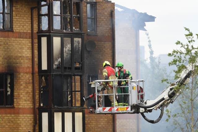 Emergency services at the scene of a major gas explosion in Bedford.