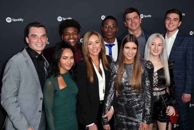 Andy Cosferent, Gabi Butler, Jerry Harris, Monica Aldama, Chris Aldama, Morgan Simianer, TT Barker, Lexi Brumback and Austin Aldama attend the Spotify Best New Artist 2020 Party at The Lot Studios on January 23, 2020 in Los Angeles, California. (Photo by David Livingston/Getty Images)