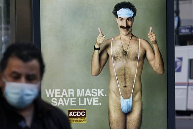An advert for Borat 2 featuring Sacha Baron Cohen (Pic: AFP via Getty Images)