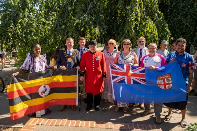 The Queen’s Baton Relay visits Grantham as part of the Birmingham 2022 Queens Baton Relay on July 11, 2022 in Grantham, England. (Getty Images) 