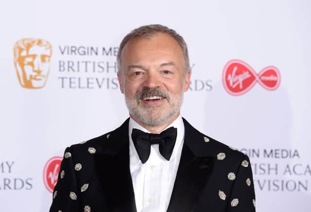 Host Graham Norton in the Press Room at the Virgin TV BAFTA Television Award at The Royal Festival Hall on May 12, 2019 in London, England. (Photo by Jeff Spicer/Getty Images)