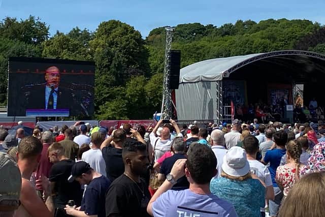 Mick Lynch on stage at the 2022 Durham Miners’ Gala