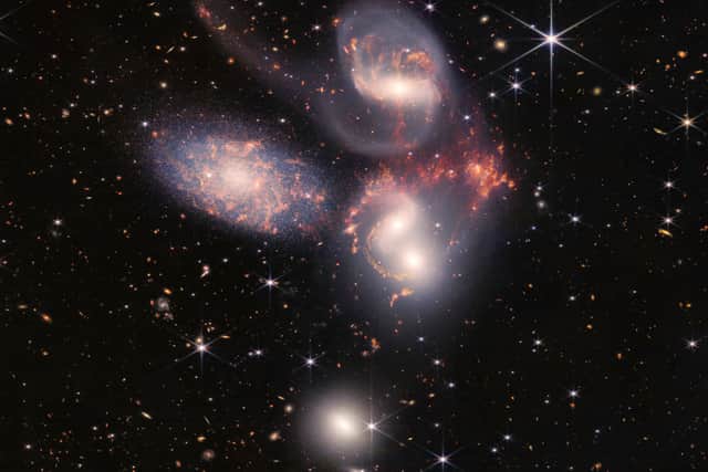 NASA's James Webb Space Telescope reveals Stephans Quintet, a visual grouping of five galaxies