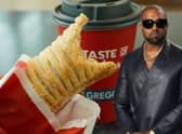 Greggs has likened Kanye West’s latest Yeezy trainers design to a sausage roll (images: Adobe/Getty Images)