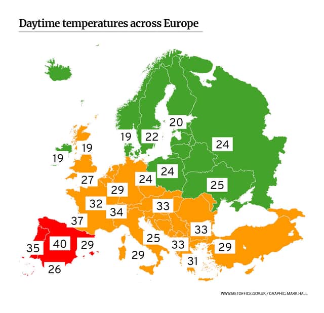 Europe July 2022 heatwave map.