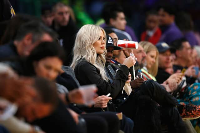Khloe Kardashian watches an NBA game between the Cleveland Cavaliers and the Los Angeles Lakers during the first half of a game at Staples Center on January 13, 2019 in Los Angeles, California (Photo by Sean M. Haffey/Getty Images)