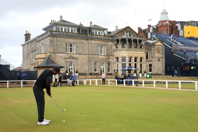 Tiger Woods practices at Old Course, St Andrews